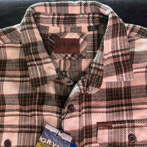 Orvis Outfitting Collection Flannel Shirt L Cream Brown Green Plaid Cotton